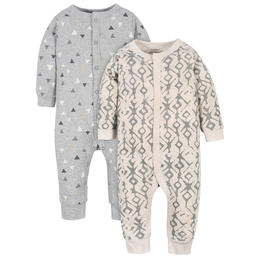 2-Pack Baby Boys Tribal/Grey Triangles Coveralls