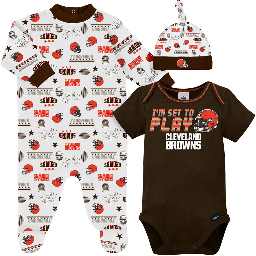 3-Piece Baby Boys Cleveland Browns Bodysuit, Sleep 'N Play, and Cap Set