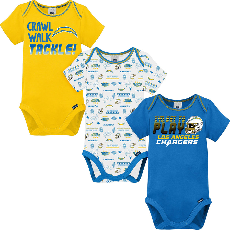3-Pack Baby Boys Chargers Short Sleeve Bodysuits