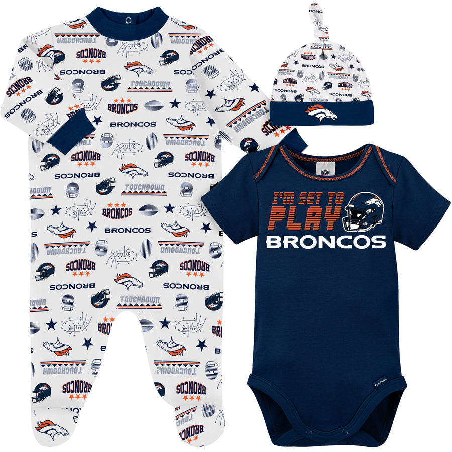 3-Piece Baby Boys Denver Broncos Bodysuit, Sleep 'N Play, and Cap Set