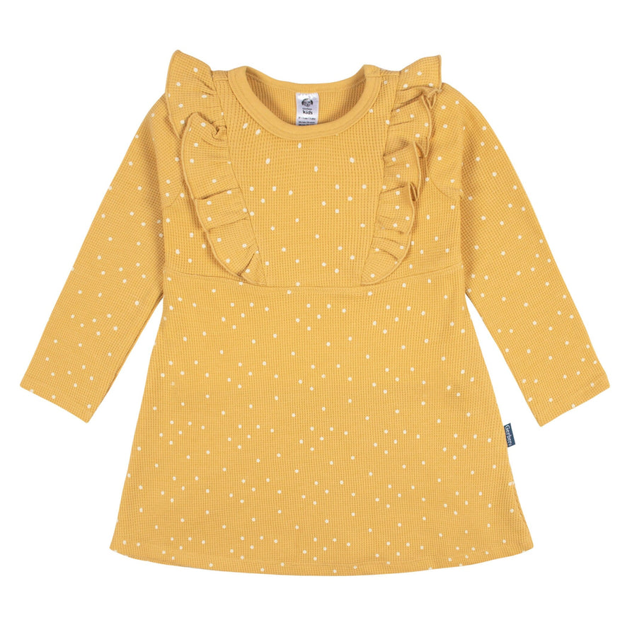 Infant and Toddler Girls Yellow Dots Dress with Ruffle