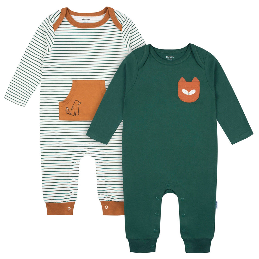 2-Pack Baby Boys Green Fox Rompers