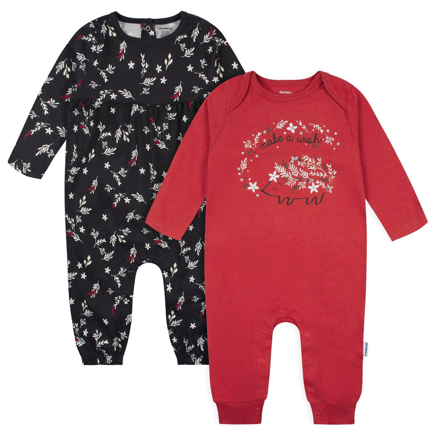 2-Pack Baby Girls Red Wish Leaves Rompers