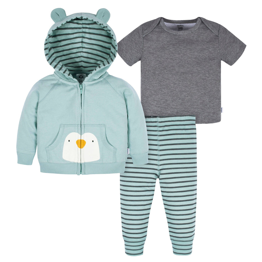 3-Piece Baby Boys Penguin Hoodie, T-Shirt & Active Pant Set