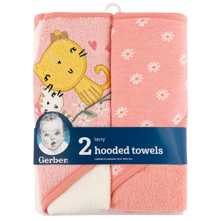 2-Pack Baby Girls Kitty Floral Hooded Towel