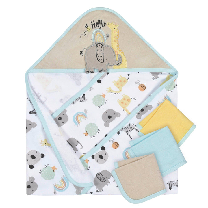 4-Pack Baby Neutral Little Animals Hooded Towel and Washcloths