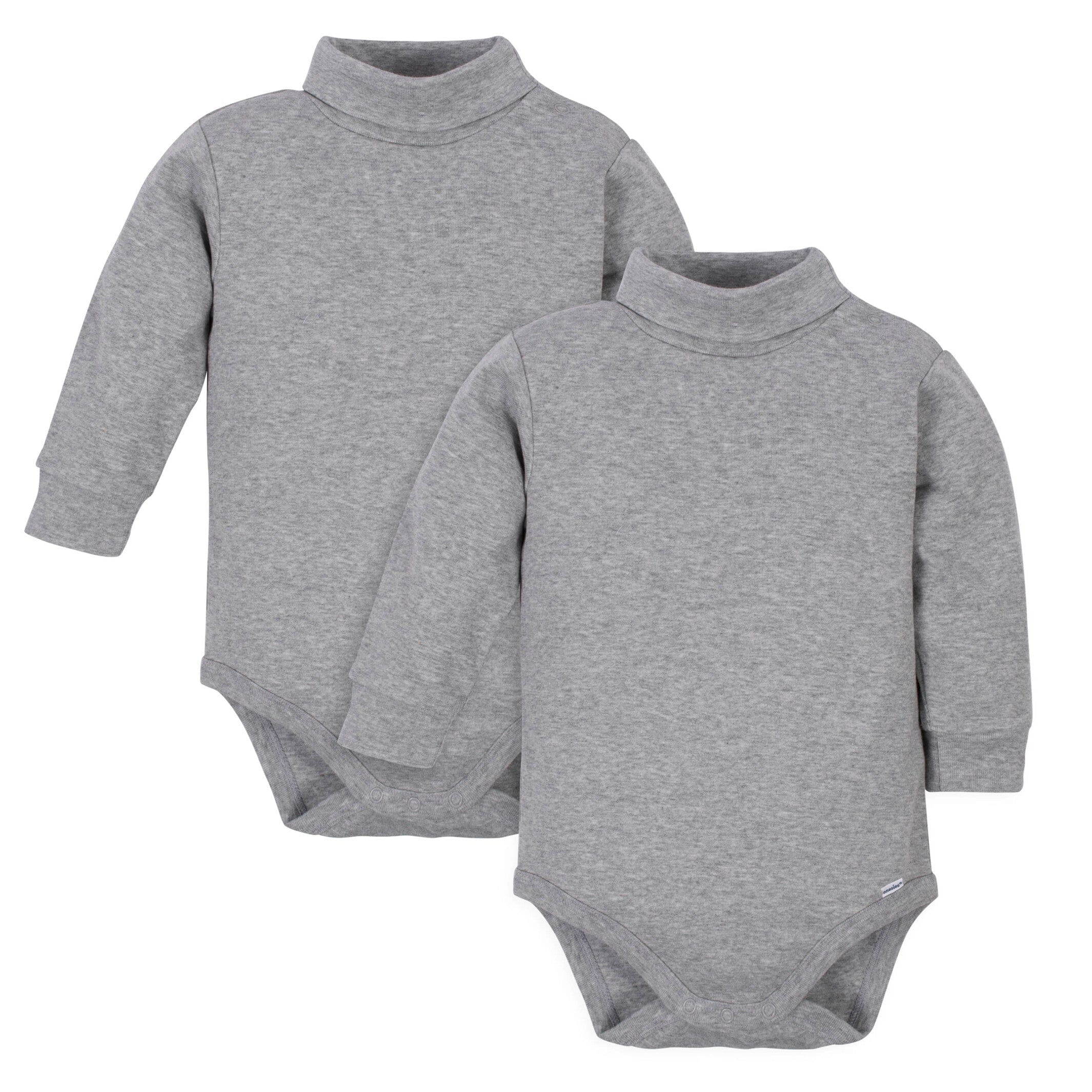 2-Pack Baby Toddler Neutral Grey Heather Long Sleeve Turtleneck