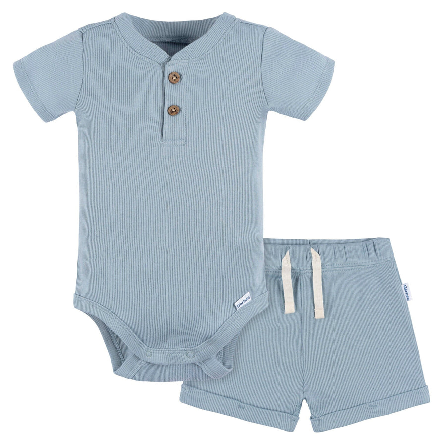 2-Pack Baby Boys Blue Bodysuit and Shorts Set