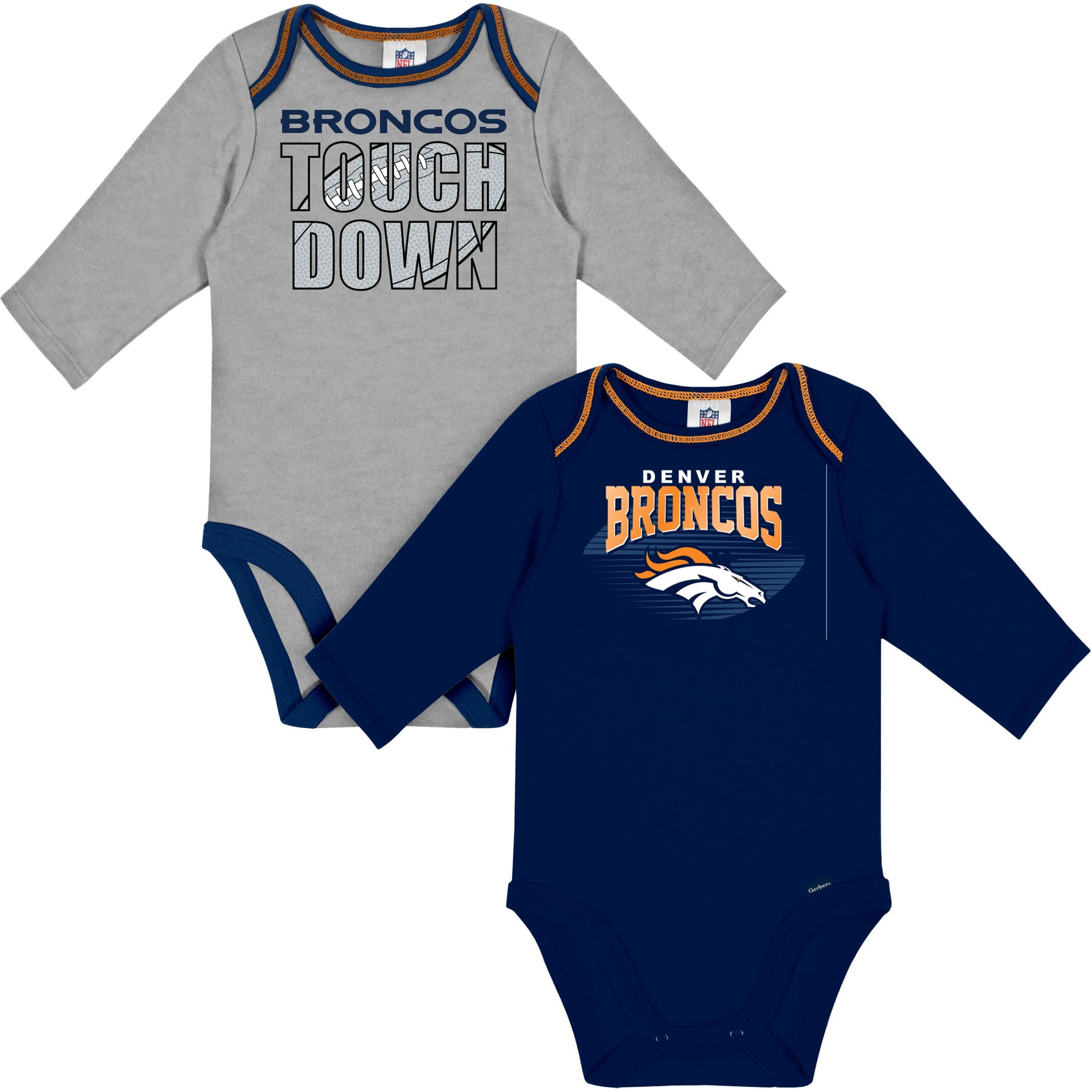 NFL 2-Pack Baby Boys Broncos Long Sleeve Bodysuits - 0-3mo