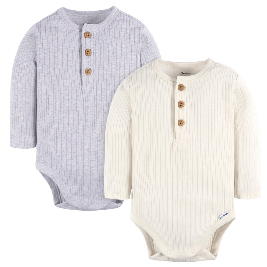 2-Pack Baby Boys Ivory & Grey Heather Bodysuits Gerber®
