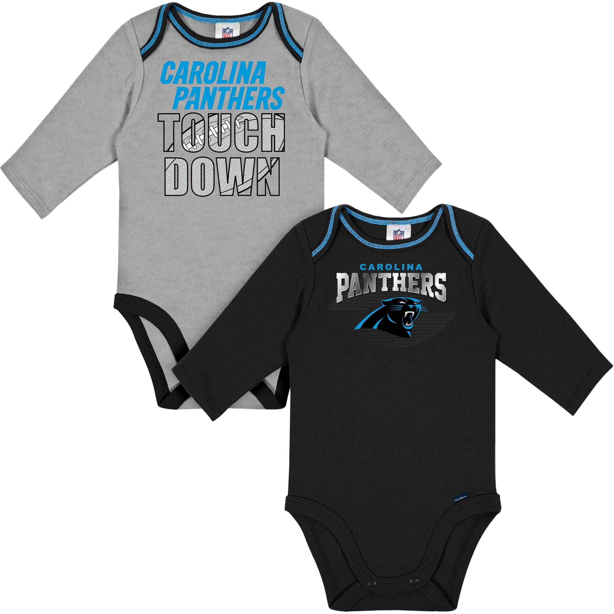 NFL 2-Pack Baby Boys Panthers Long Sleeve Bodysuits - 3-6mo