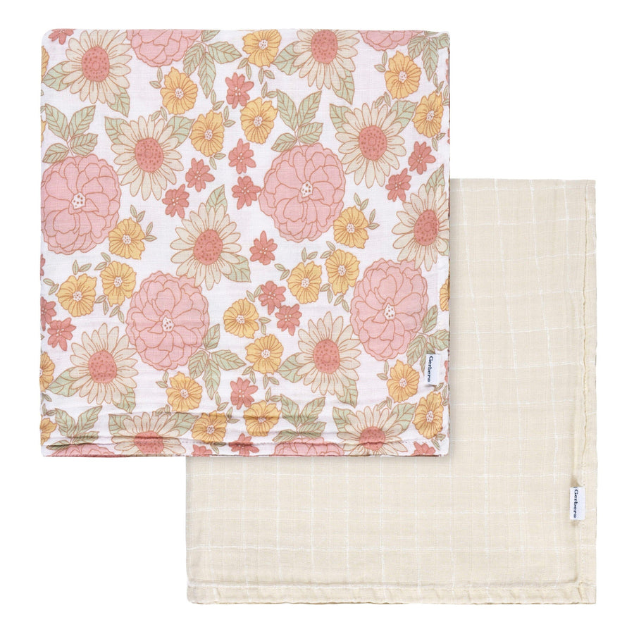 2-Pack Baby Girls Retro Floral Muslin Blanket