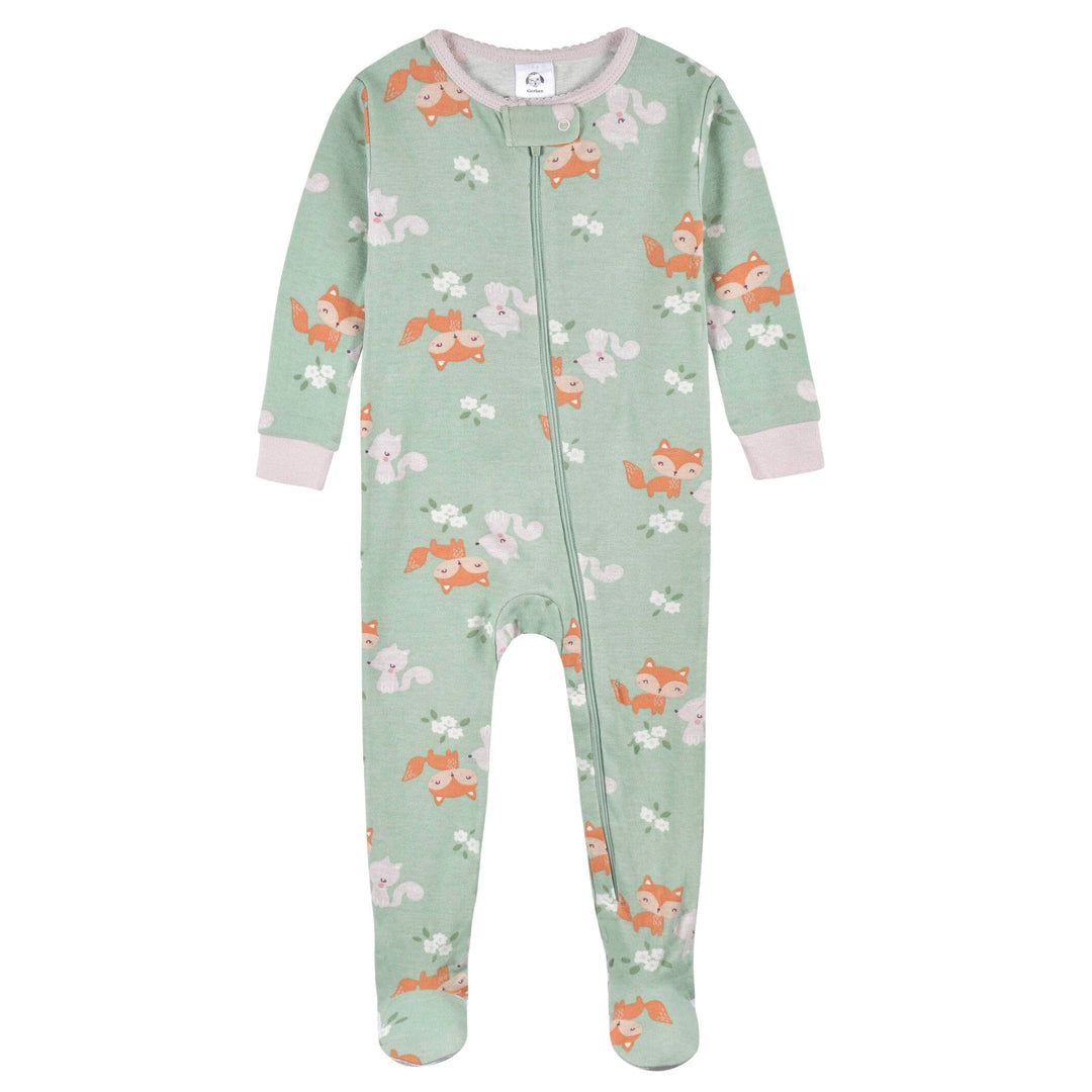2-Pack Baby & Toddler Girls Purple Woodland Fox Snug Fit Footed Cotton Pajamas