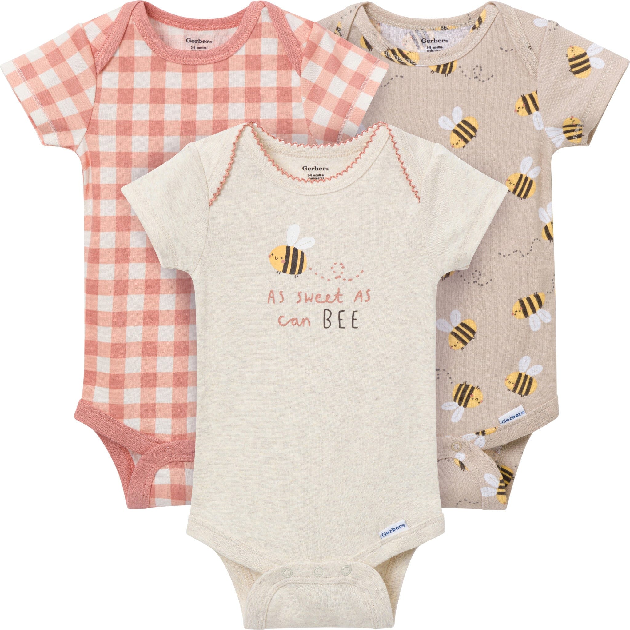 3-Pack Baby Girls Sweet Little Bee Short Sleeve Onesies® Bodysuits