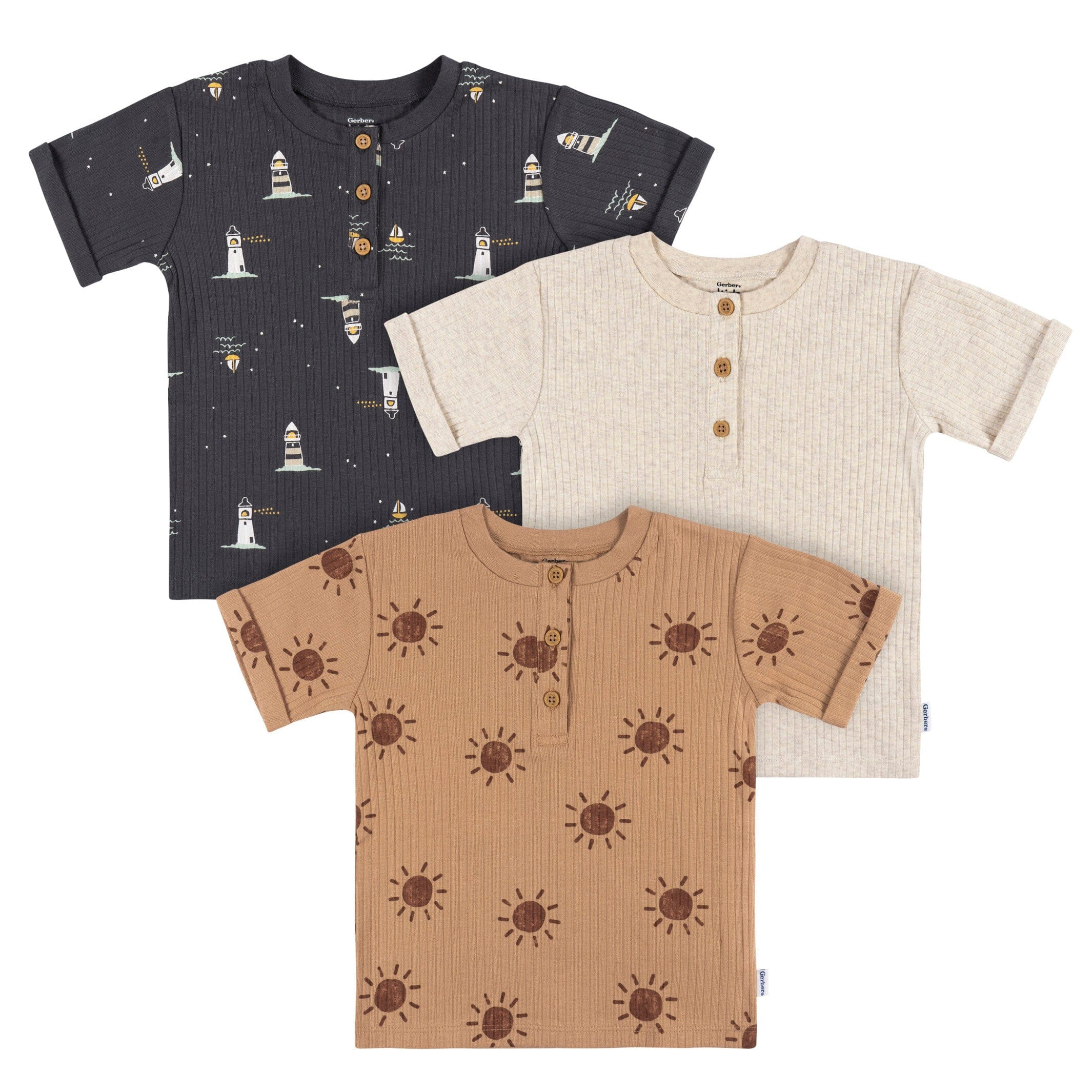 3Pack Infant and Toddler Boys Sun & Sea Henley TShirts Gerber