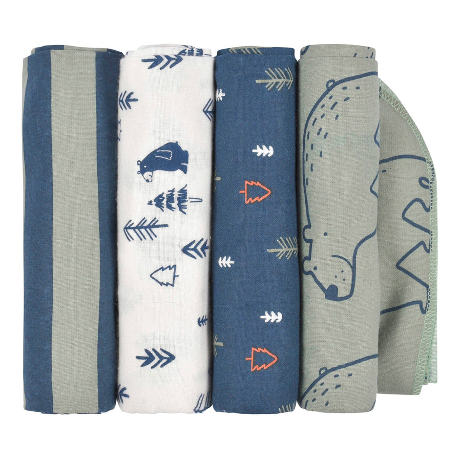 4- Baby Boys Bear Flannel Blankets