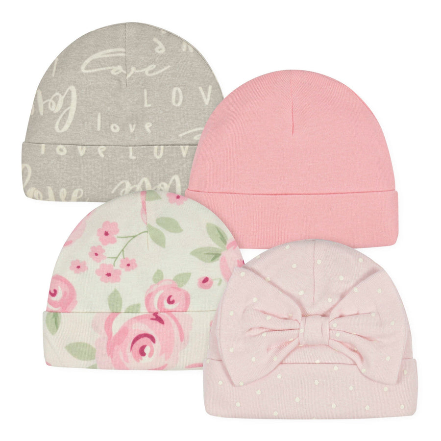 4- Baby Girls Floral Caps