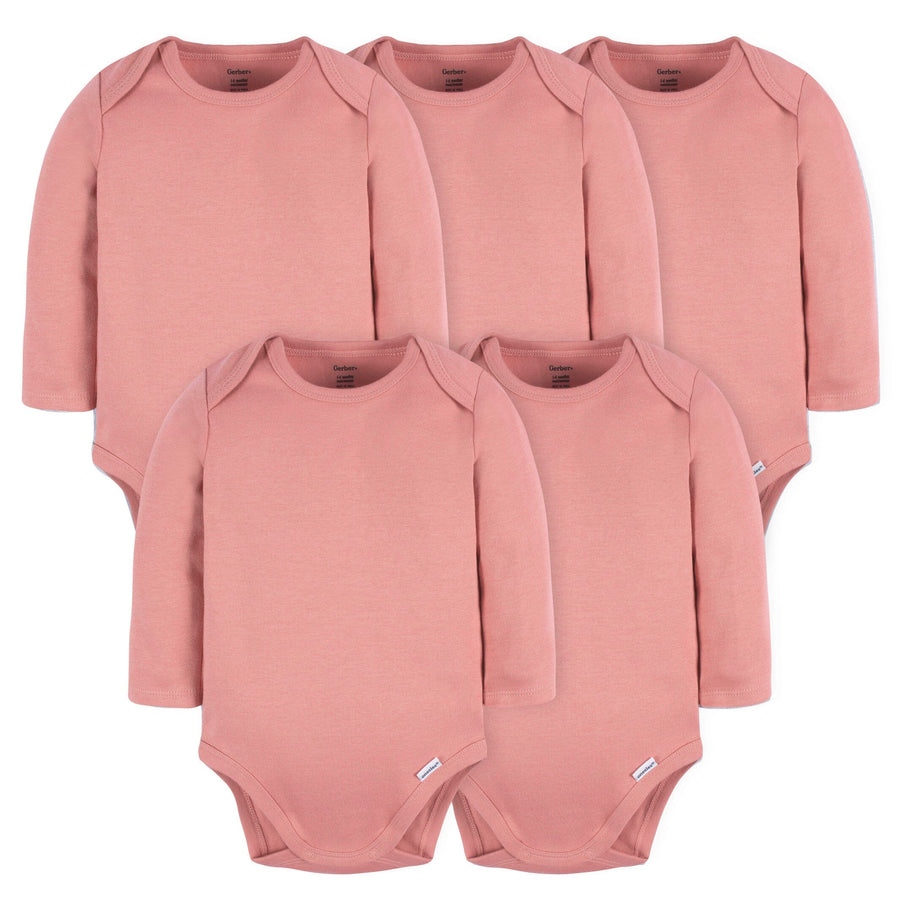 5-Pack Baby Mauve Pink Premium Long Sleeve Lap Shoulder Onesies® Bodysuits