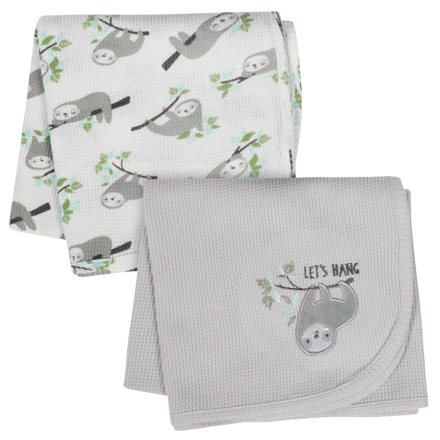 2-Pack Baby Neutral Sloth Thermal Blankets