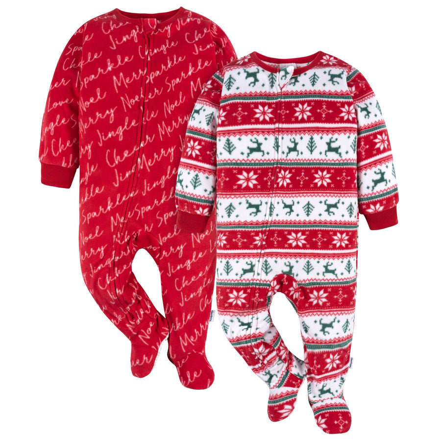 2-Pack Baby & Toddler Neutral Deer Fairisle Fleece Pajamas