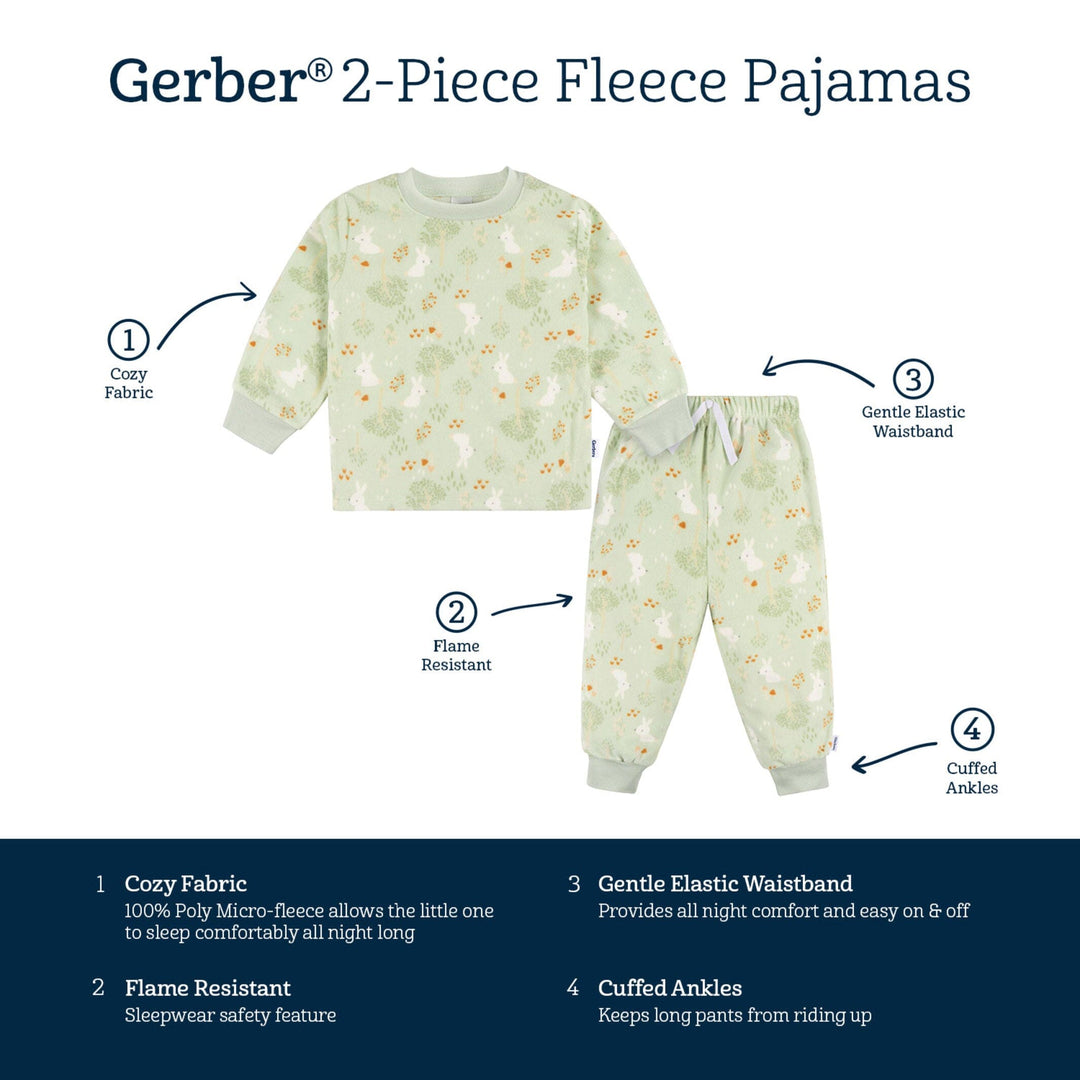 2-Piece Infant & Toddler Girls Green Forrest Fleece Pajamas