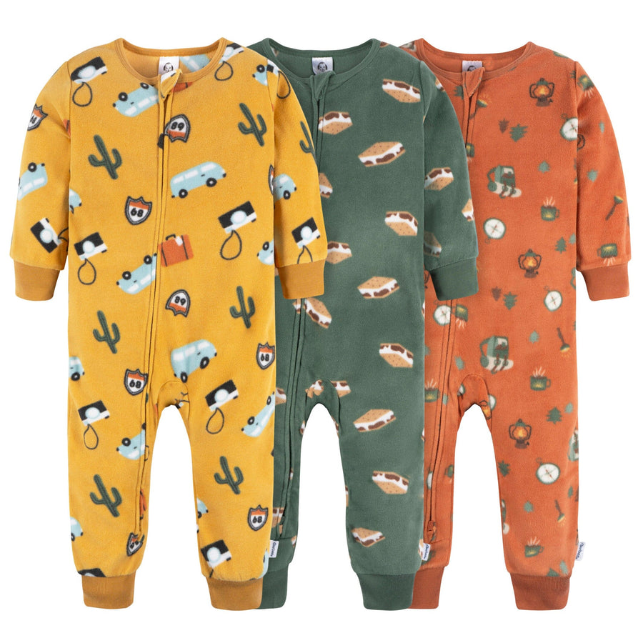 3-Pack Infant & Toddler Boys Camping Footless Fleece Pajamas