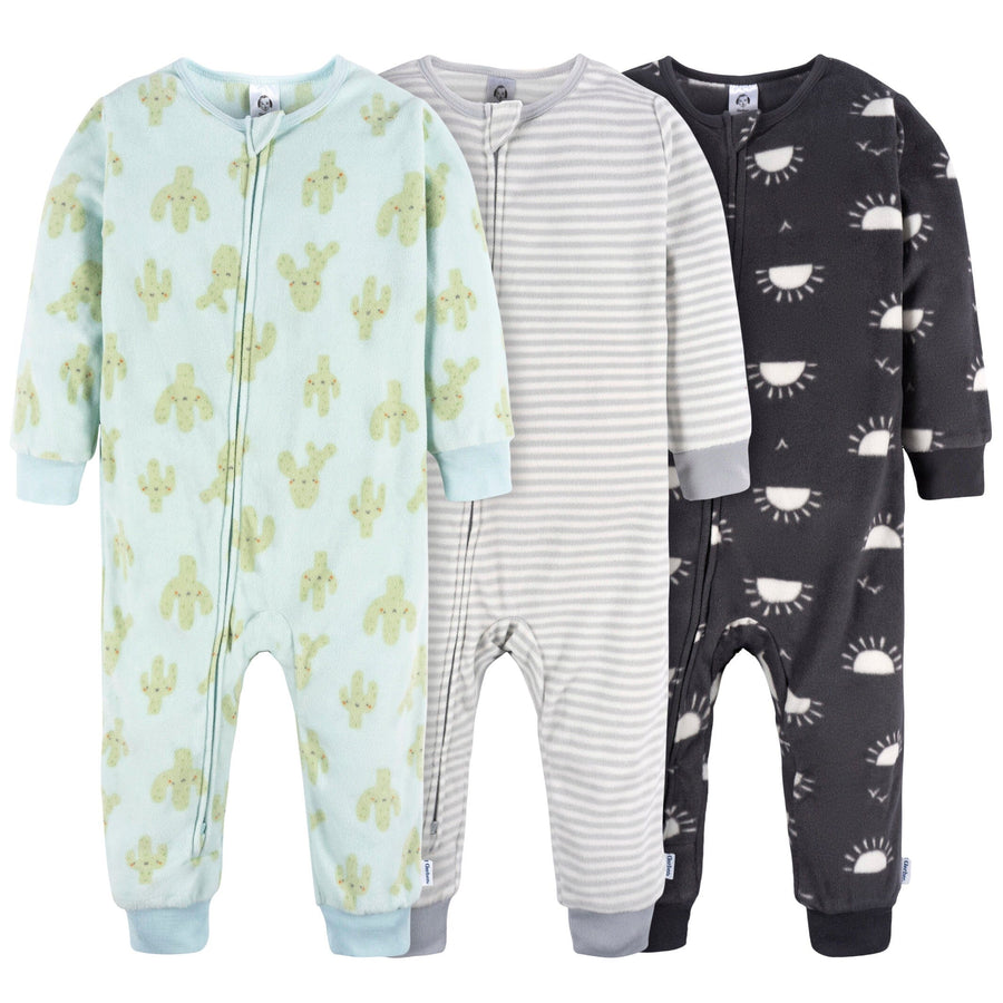 3-Pack Infant & Toddler Neutral Cactus Footless Fleece Pajamas