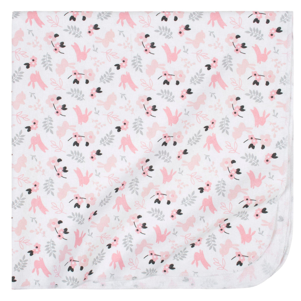 4-Pack Baby Girls Bunnies Flannel Blankets