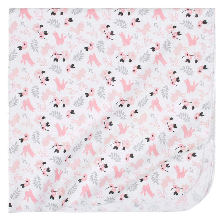 4-Pack Baby Girls Bunnies Flannel Blankets