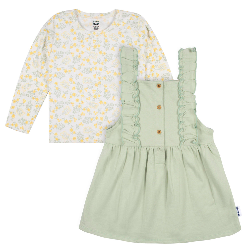 2-Piece Infant & Toddler Girls Green Floral Jumper & Top Set