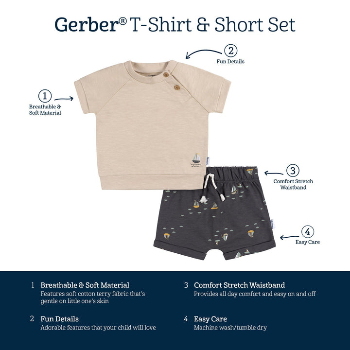 2-Piece Baby Boys Sailboats T-Shirt and Shorts