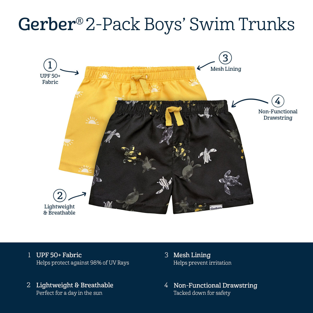 2-Pack Baby & Toddler Boys Turtles & Suns Swim Trunks