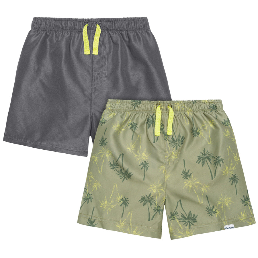 2-Pack Baby & Toddler Boys UPF 50+ Palm Tree Swim Trunks