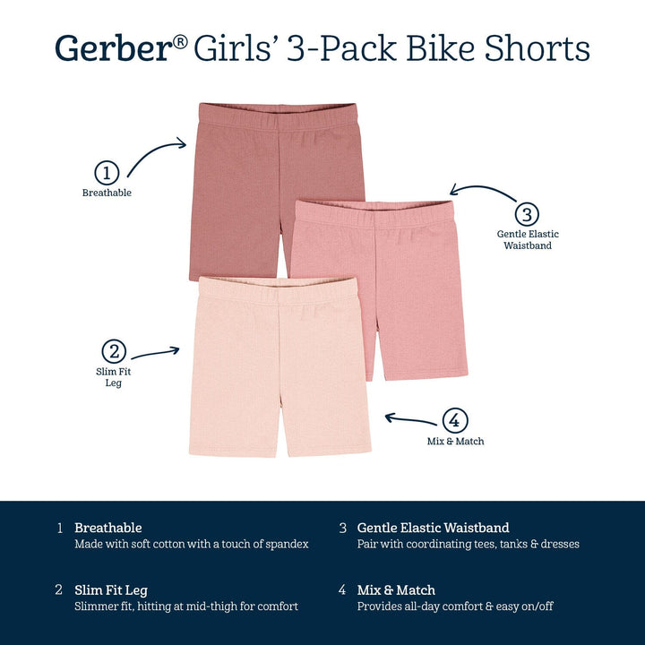 3-Pack Toddler Girls Dusty Pinks Bike Short