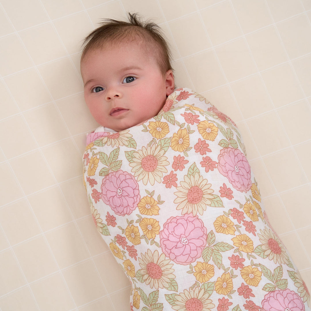 2-Pack Baby Girls Retro Floral Muslin Blanket