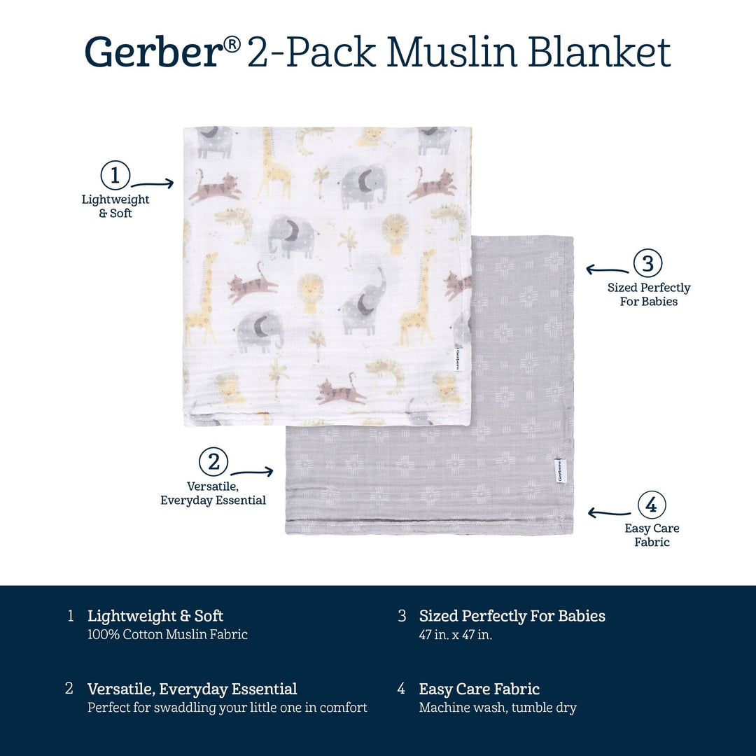 2-Pack Baby Neutral Animal Geo Muslin Blanket