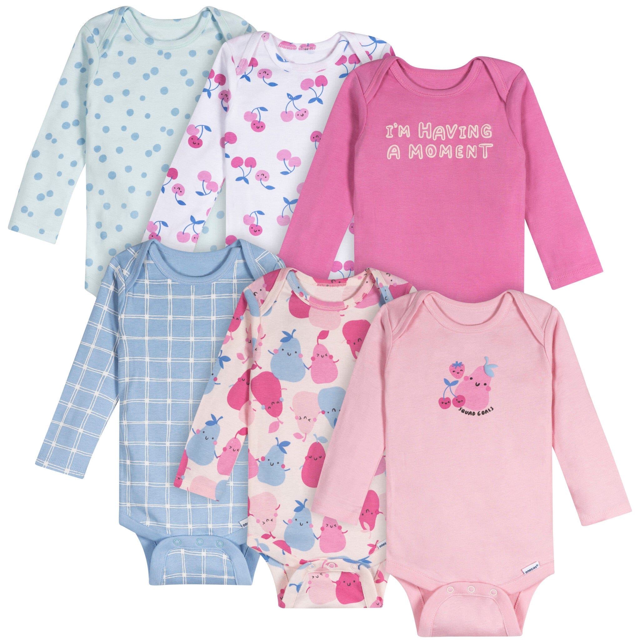 6-Pack Baby Girls Pears Long Sleeve Onesies® Bodysuits – Gerber ...