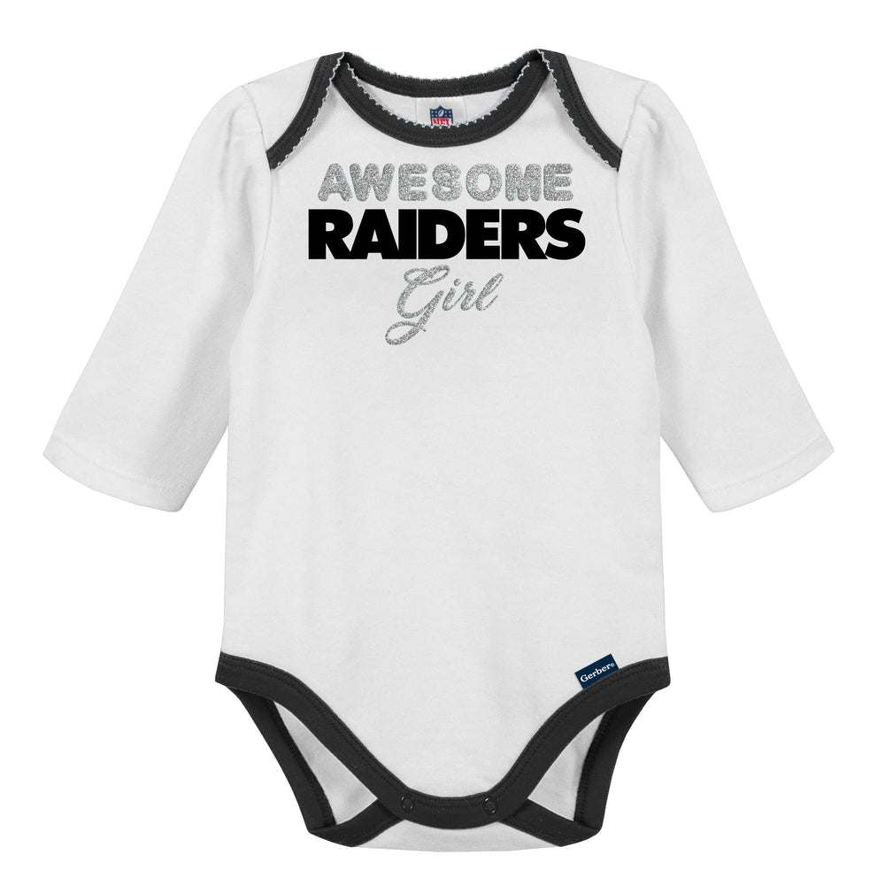 3-Piece Baby Girls Las Vegas Raiders Bodysuit, Pant, and Cap Set