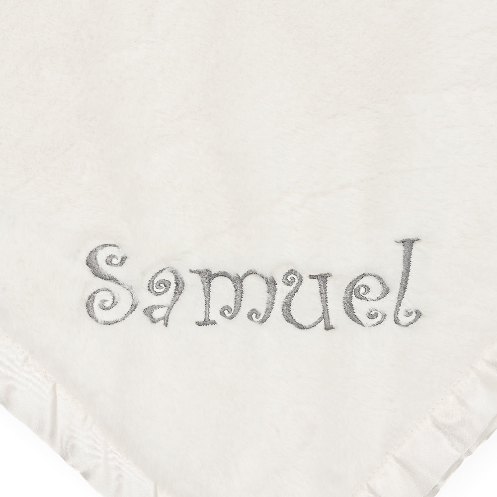 Embroidered Neutral Ivory Plush Blanket