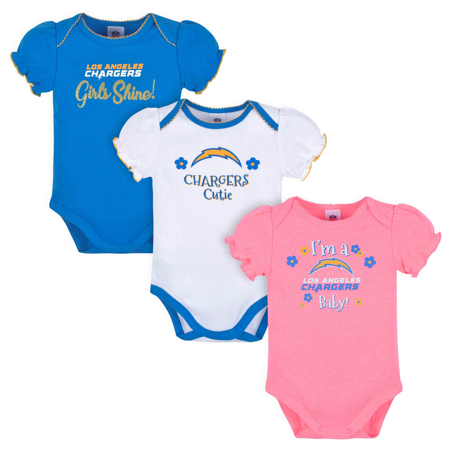 3-Pack Baby Girls Chargers Short Sleeve Bodysuits