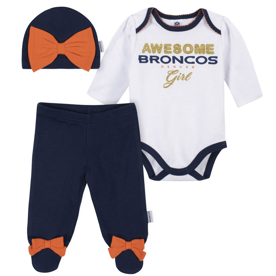 Baby Girls Denver Broncos 3-Piece Bodysuit, Pant, and Cap Set-Gerber Childrenswear