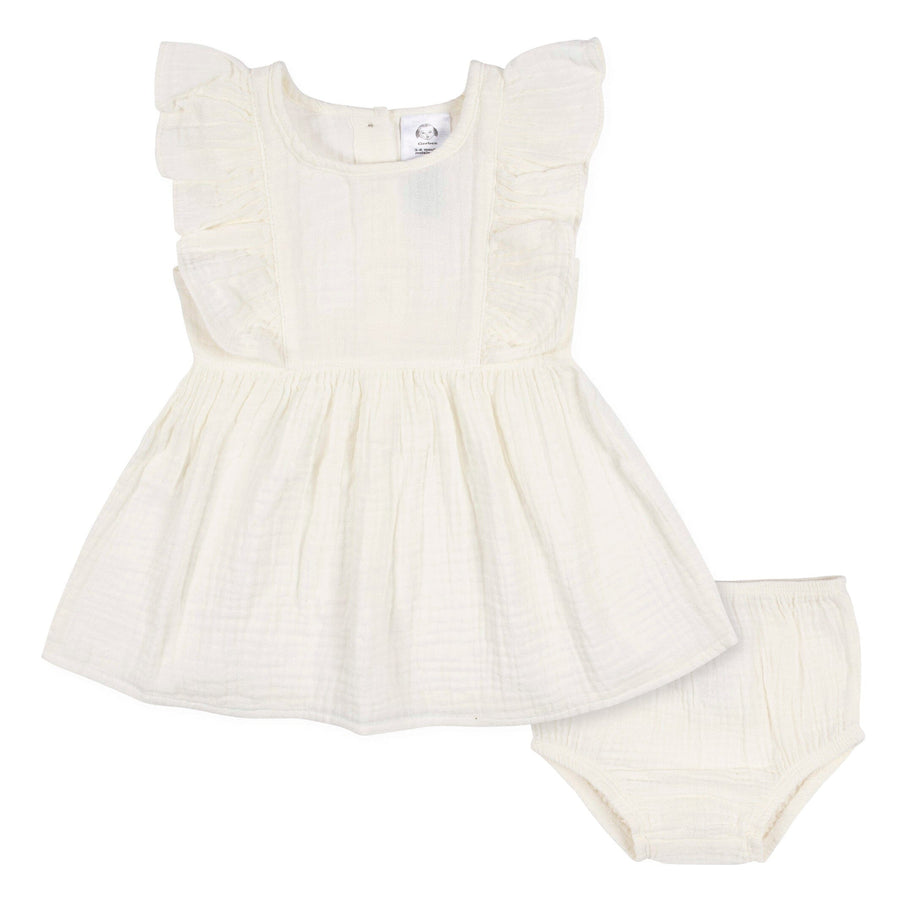 2-Piece Baby & Toddler Girls Ivory Gauze Dress & Diaper Cover Set