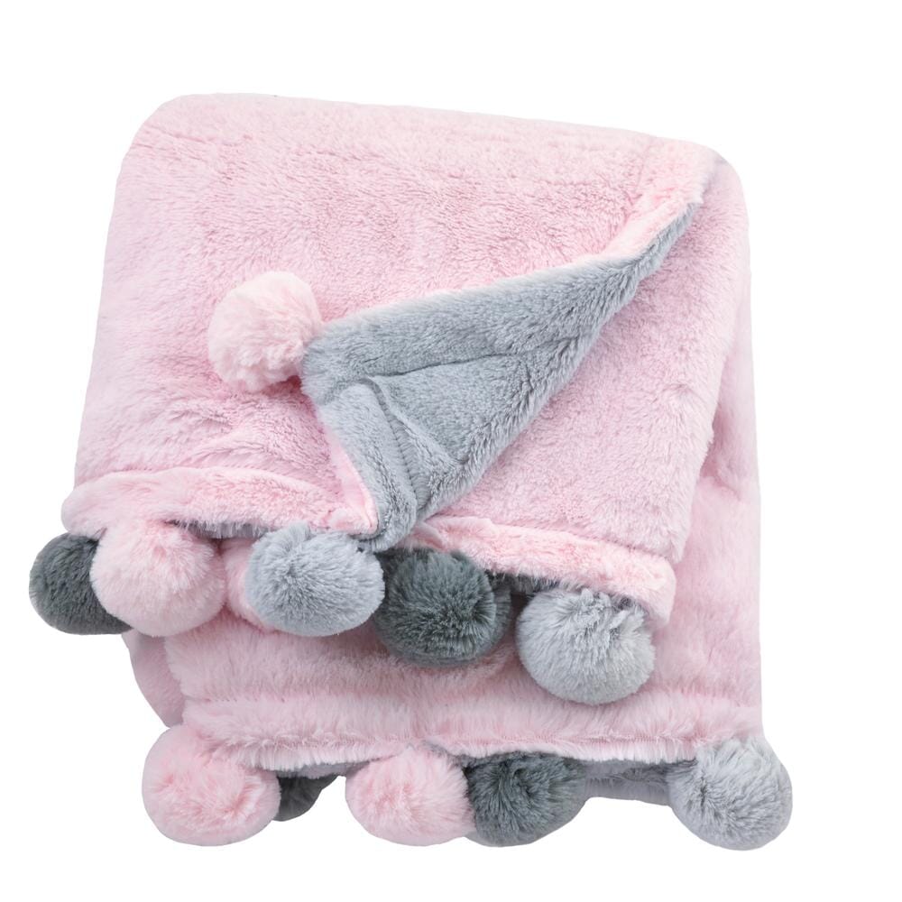 Embroidered Cuddle Plush Pom Pom Blanket in Pink-Gerber Childrenswear