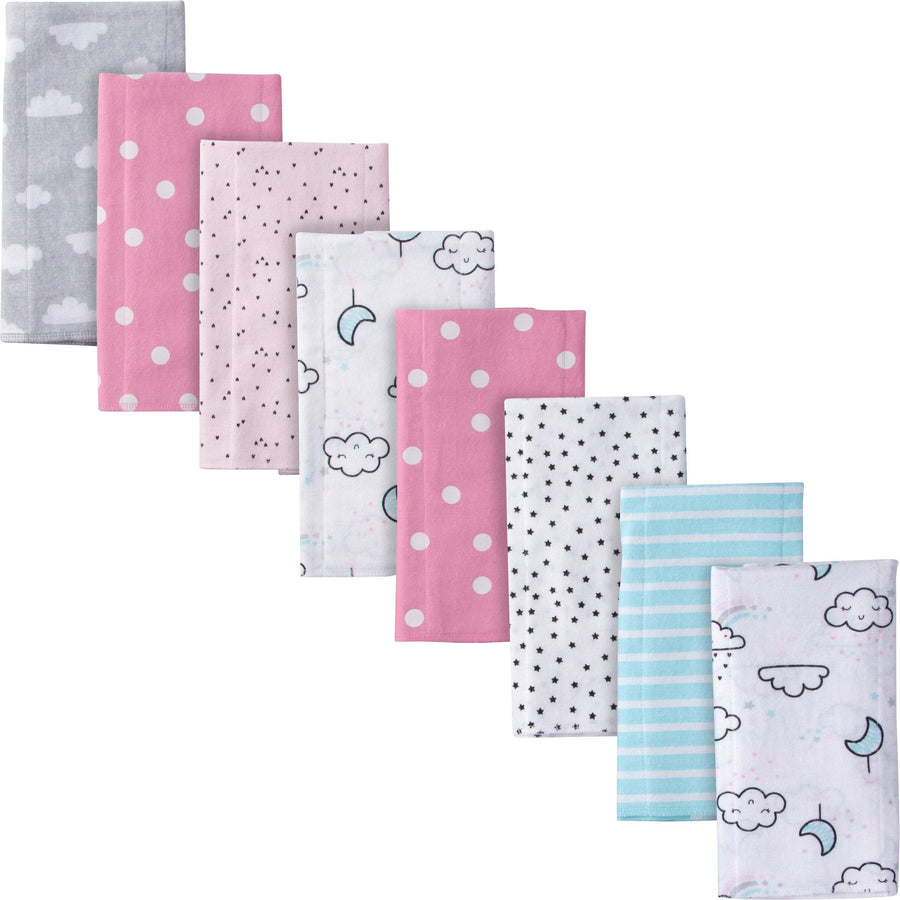 8-Pack Baby Girls Clouds Flannel Burp Cloths