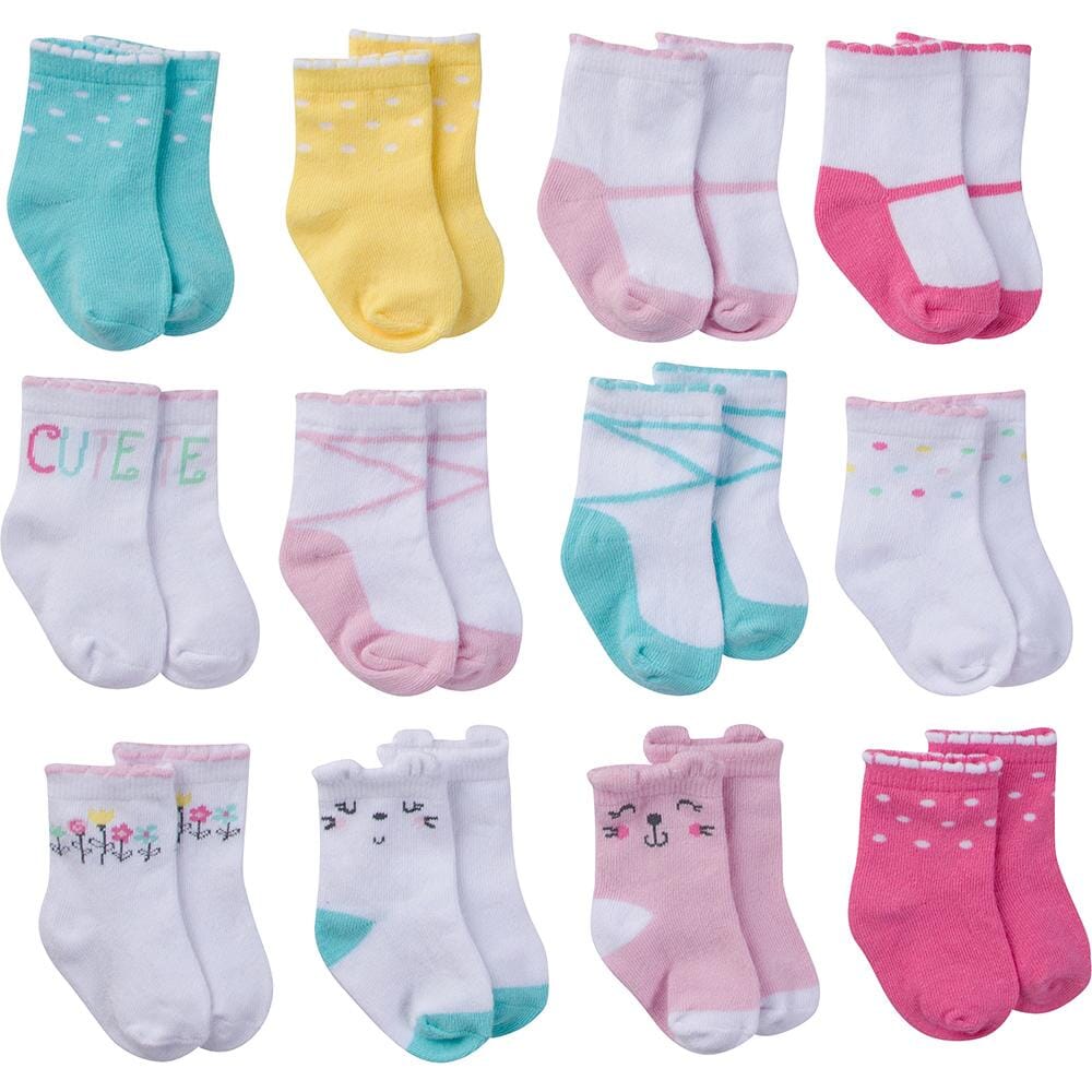 Onesies Brand Baby Girl Assorted Stay-On Jersey Crew Socks, 12-Pack