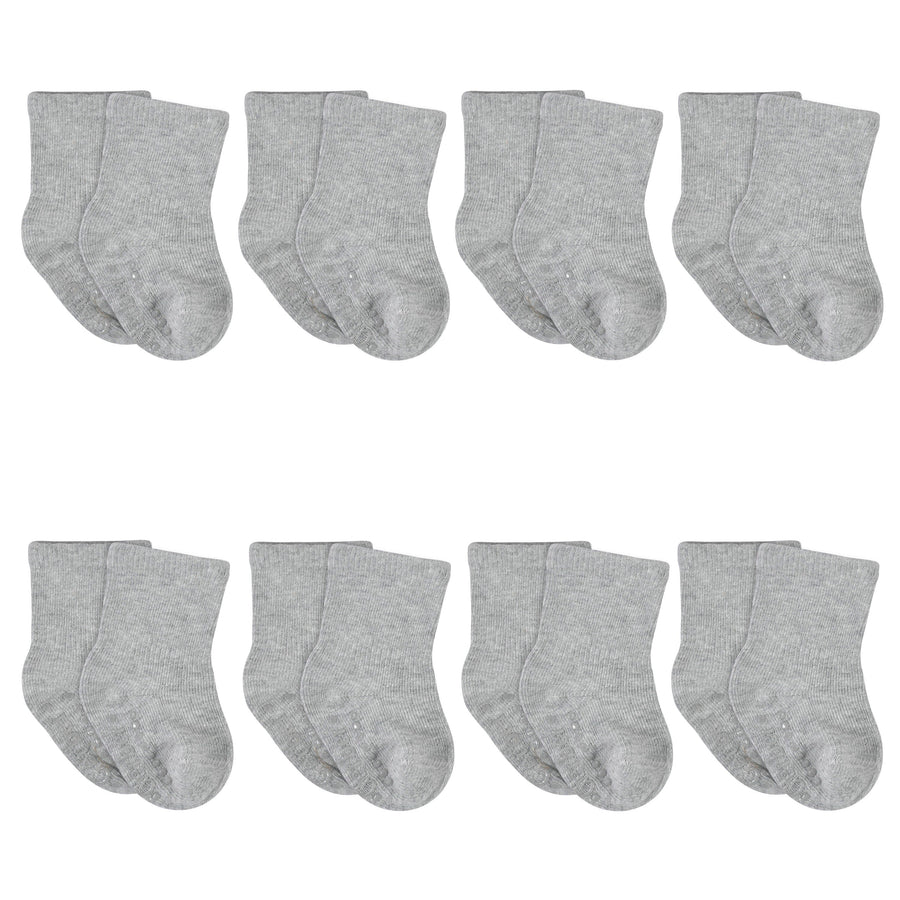 8-Pack Baby & Toddler Gray Heather Wiggle-Proof™ Jersey Crew Socks-Gerber Childrenswear