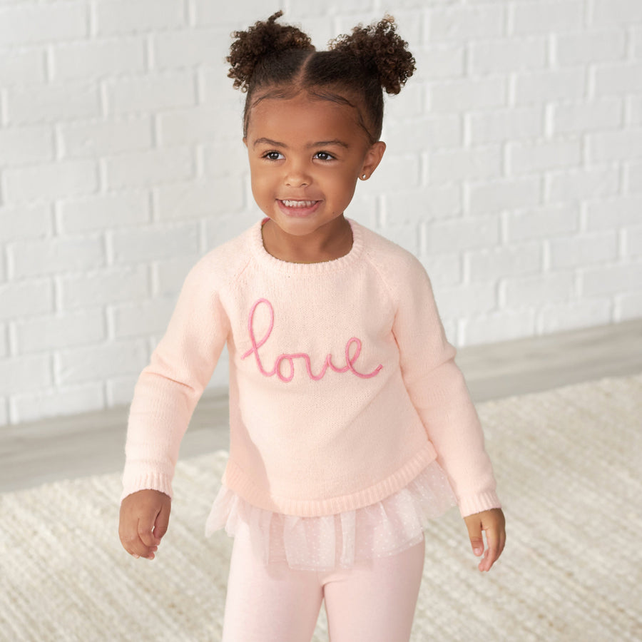 Infant & Toddler Girls Light Pink Sweater With Tulle Trim-Gerber Childrenswear