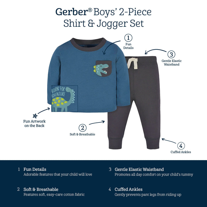 2-Piece Baby & Toddler Boys Navy Dino Long Sleeve Shirt & Jogger Pants Set