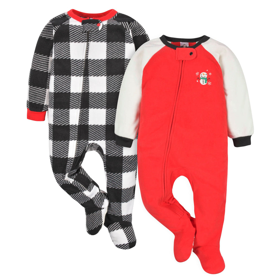 2-Pack Baby & Toddler Neutral Snowman Fleece Pajamas