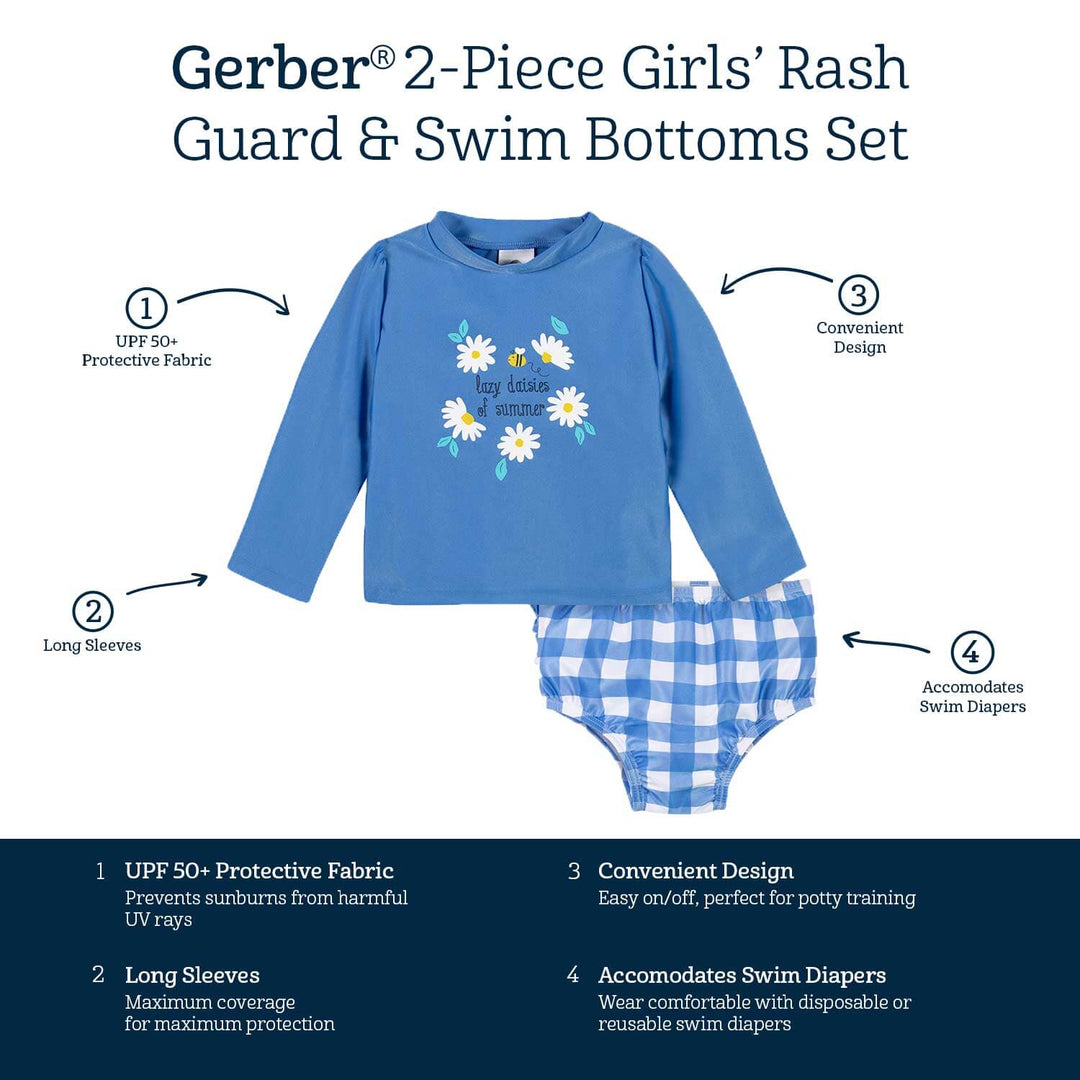 2-Piece Baby & Toddler Girls Darling Daisy Rash Guard & Swim Bottoms Set